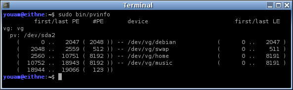 screenshot of pvinfo output